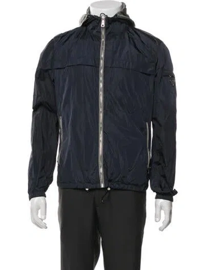 Pre-owned Prada 2012 Enameled Metal Triangle Windbreaker In Blue