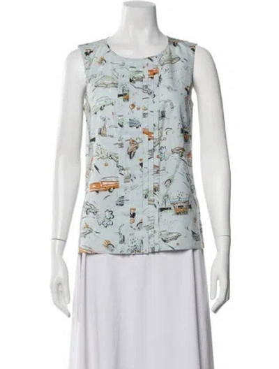 Pre-owned Prada 2012 Graphic Print Top In Blue