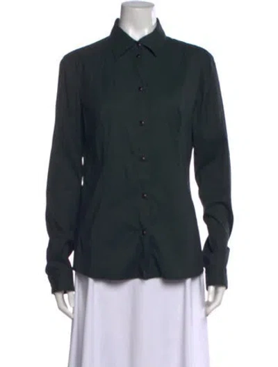 Pre-owned Prada 2012 Long Sleeve Button-up Top In Green
