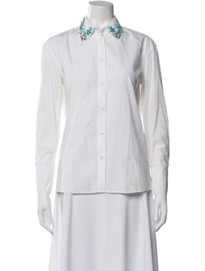 Pre-owned Prada 2012 Long Sleeve Button-up Top In White