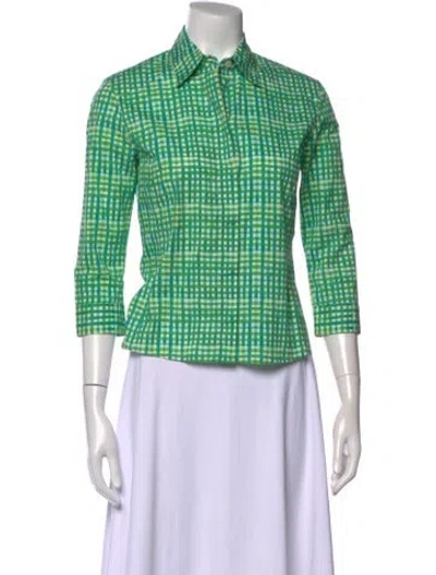 Pre-owned Prada 2012 Plaid Print Top In Green