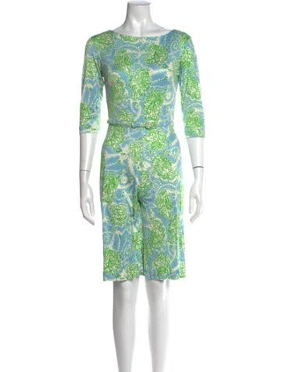 Pre-owned Prada 2012 Silk Romper In Blue/green/neutrals