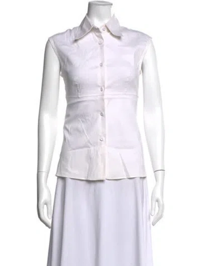 Pre-owned Prada 2012 Sleeveless Button-up Top In White