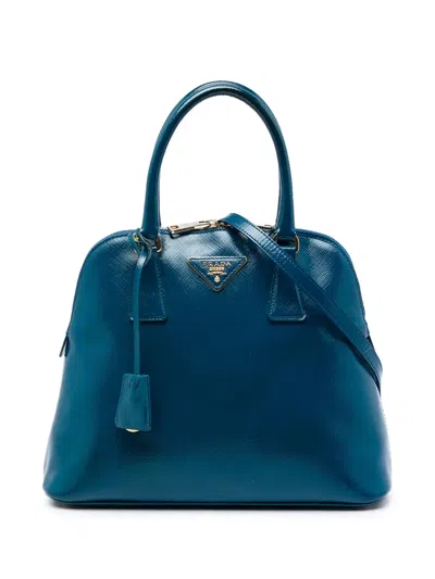 Pre-owned Prada 2012-2015 Saffiano Vernice Dome Satchel In Blue