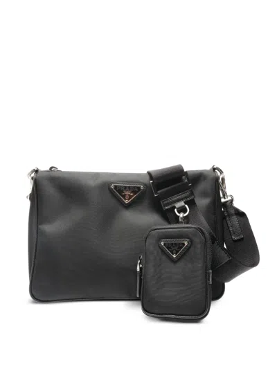 Pre-owned Prada 2012-2016 Triangle Logo Plate Shoulder Bag In Black