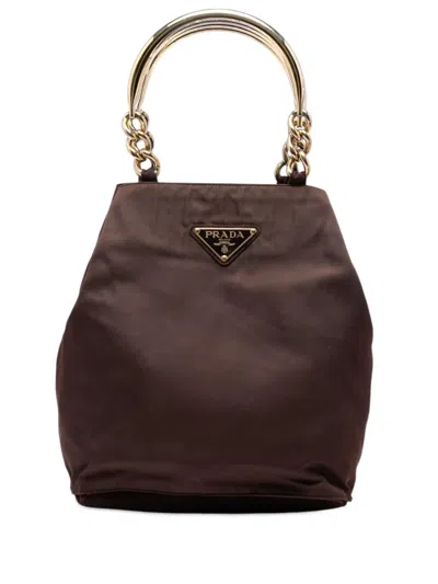 Pre-owned Prada 2012-2026 Tessuto Metal Handle Bag Handbag In Brown