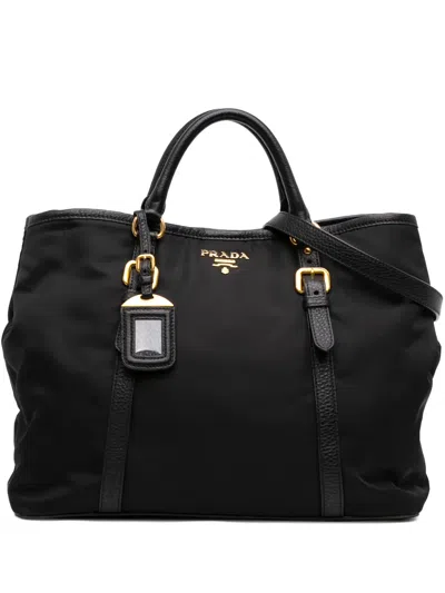 Pre-owned Prada 2012-2026 Vitello Daino Trimmed Tessuto Satchel In Black