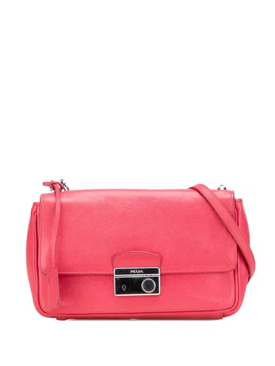 Pre-owned Prada 2013-2020 Saffiano Sound Lock Crossbody Bag In Pink