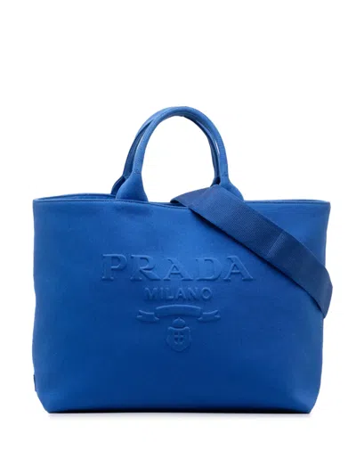 Pre-owned Prada 2013-2023 Medium Canvas Logo Drill Satchel In Blue