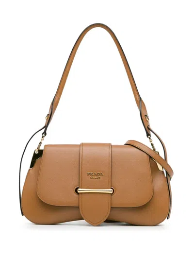 Pre-owned Prada 2013-2023 Saffiano Sidonie Satchel In Brown