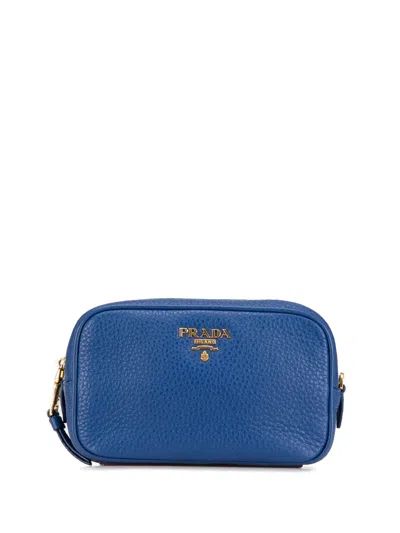 Pre-owned Prada 2013-2023 Vitello Daino Cosmetic Pouch In Blue