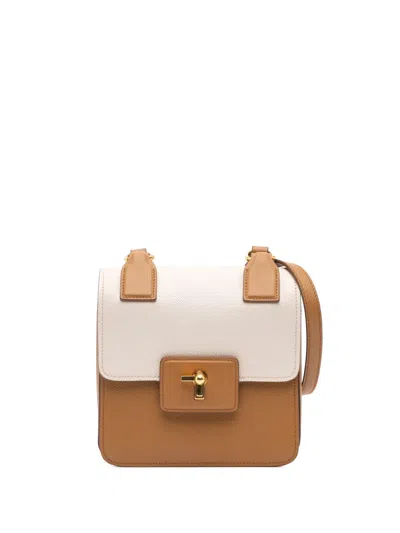 Pre-owned Prada 2013-2024 Bicolor Saffiano Cuir Flap Crossbody Bag In Brown