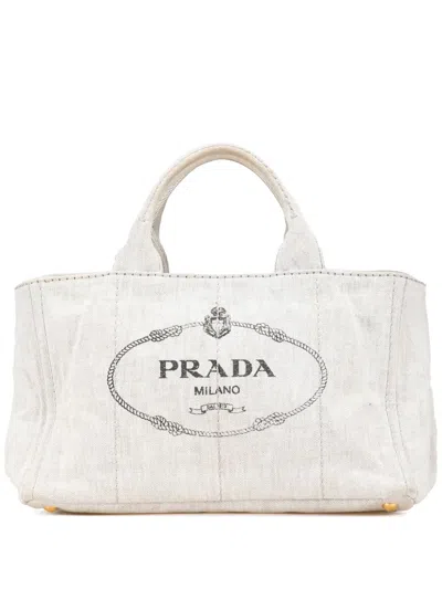 Pre-owned Prada 2013-2024 Denim Canapa Logo Satchel In Grey
