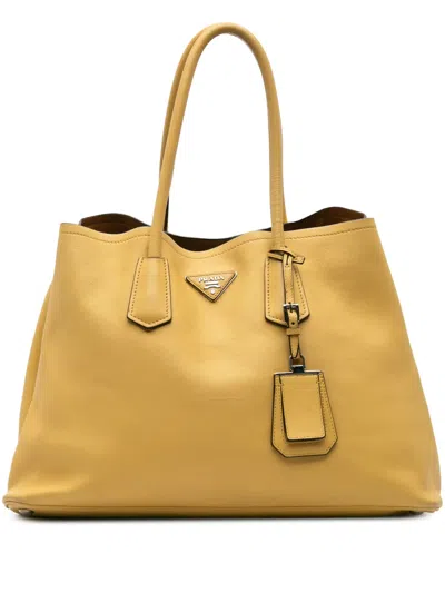 Pre-owned Prada 2013-2024 Large City Calf Double Satchel In Yellow