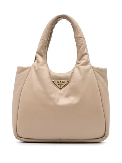Pre-owned Prada 2013-2024 Medium Nappa Soft Padded Double Handled Bag Satchel In Brown