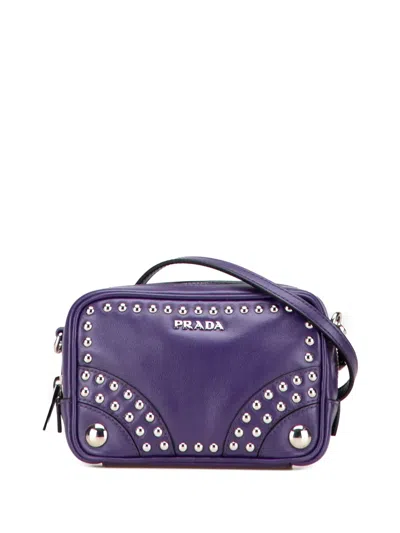 Pre-owned Prada 2013-2024 Mini Leather Studded Camera Bag Crossbody Bag In Purple