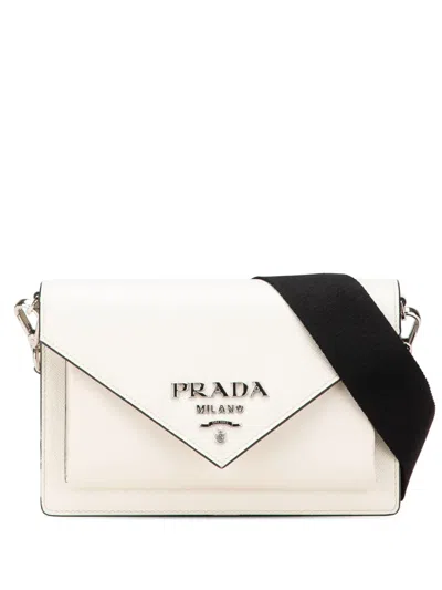 Pre-owned Prada 2013-2024 Mini Saffiano Envelope Crossbody Bag In White