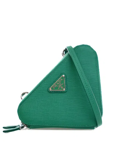 Pre-owned Prada 2013-2024 Mini Saffiano Lux Double Triangle Satchel In Green