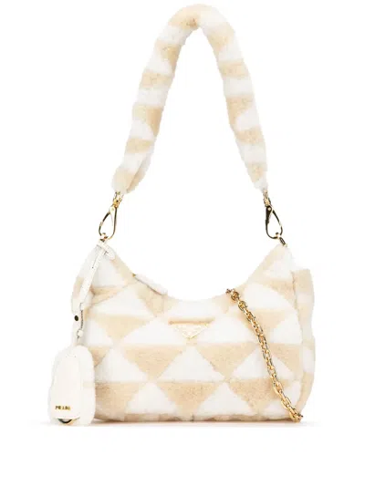 Pre-owned Prada 2013-2024 Mini Shearling Symbole Re-edition Satchel In Brown