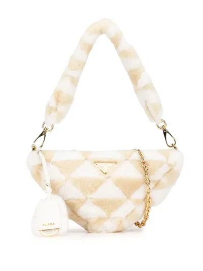Pre-owned Prada 2013-2024 Mini Shearling Symbole Triangle Satchel In Brown