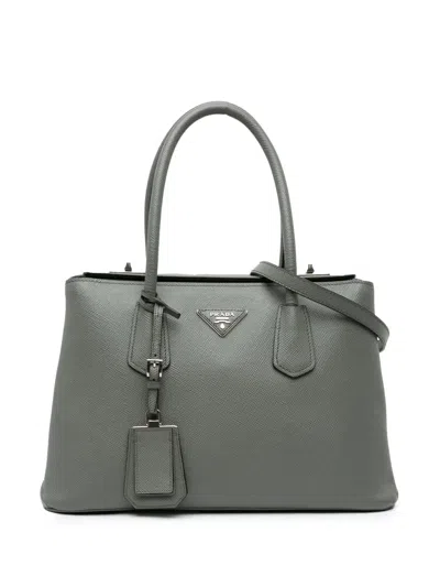 Pre-owned Prada 2013-2024 Saffiano Cuir Turnlock Twin Satchel In Grey