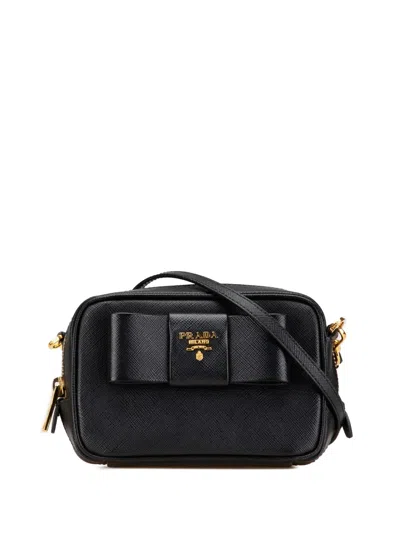 Pre-owned Prada 2013-2024 Saffiano Fiocco Bow Camera Bag Crossbody Bag In Black