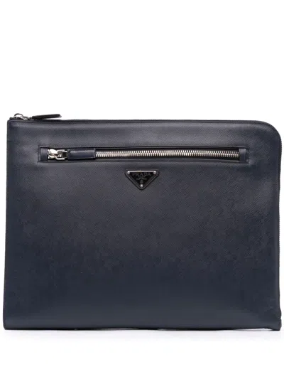 Pre-owned Prada 2013-2024 Saffiano Lux Zip Portfolio Clutch Bag
