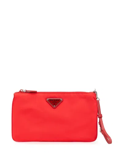 Pre-owned Prada 2013-2024 Saffiano-trimmed Tessuto Wristlet Zip Pouch
