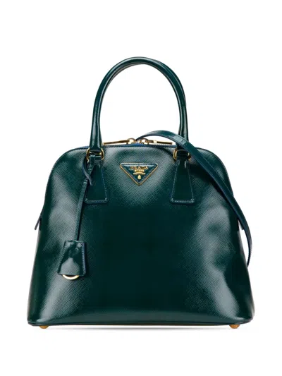 Pre-owned Prada 2013-2024 Saffiano Vernice Dome Satchel In Green