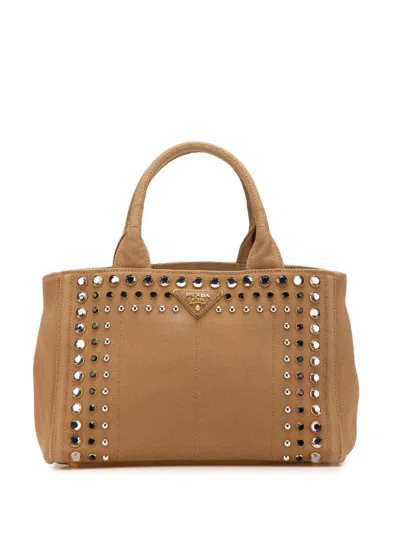 Pre-owned Prada 2013-2024 Small Canvas Canapa Bijoux Satchel In Brown