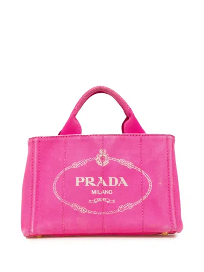 Pre-owned Prada 2013-2024 Small Canvas Canapa Logo Satchel In Pink