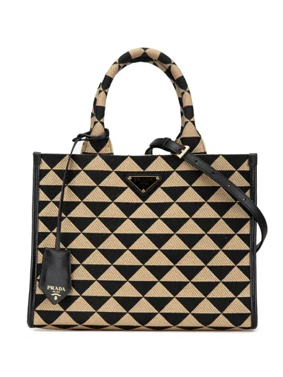 Pre-owned Prada 2013-2024 Small Canvas Symbole Triangolo Satchel In Brown