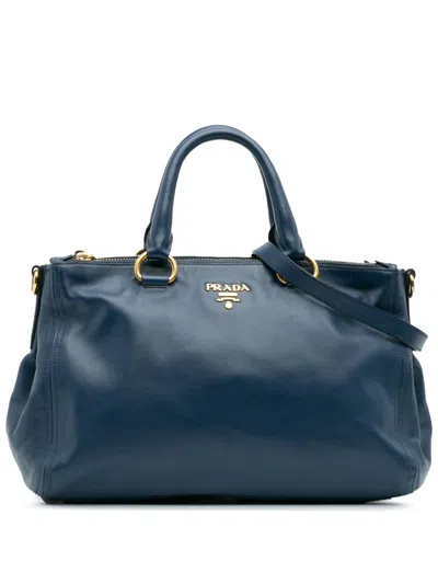 Pre-owned Prada 2013-2024 Soft Calf Double Zip Satchel In Blue