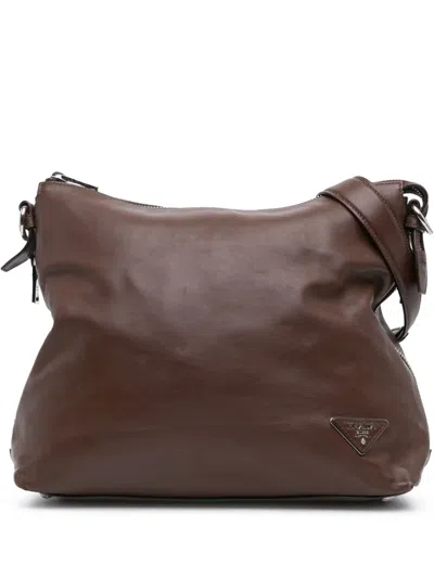 Pre-owned Prada 2013-2024 Soft Calf Side Zip Hobo Shoulder Bag In Brown
