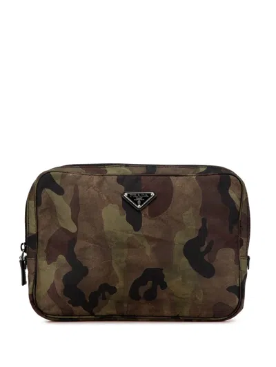Pre-owned Prada 2013-2024 Tessuto Camouflage Clutch Bag In Brown