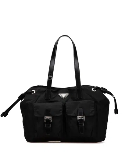 Pre-owned Prada 2013-2024 Tessuto Double Pocket Drawstring Shopping Tote Bag