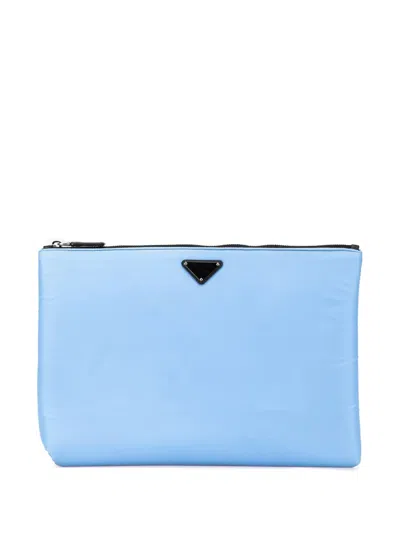 Pre-owned Prada 2013-2024 Tessuto Padded Zip Clutch Bag In Blue
