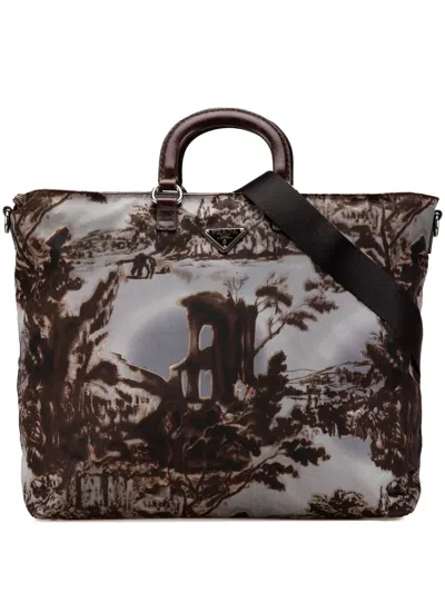 Pre-owned Prada 2013-2024 Tessuto Stampato Satchel In Brown