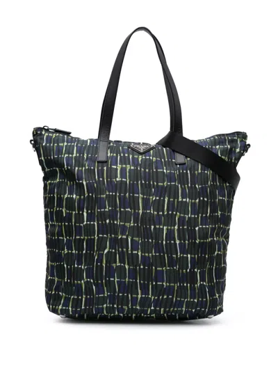 Pre-owned Prada 2013-2024 Tessuto Stampato Satchel In Green