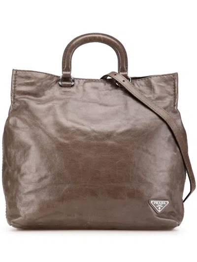 Pre-owned Prada 2013-2024 Vitello Shine Satchel In Brown