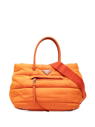 Pre-owned Prada 2013-2025 Bomber Tessuto Satchel In Orange