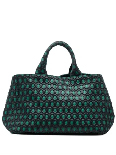 Pre-owned Prada 2013-2025 Broccato Canapa Satchel In Green
