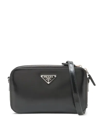 Pre-owned Prada 2013-2025 Brushed Leather Brique Crossbody Bag In Black