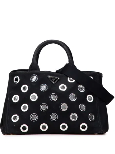 Pre-owned Prada 2013-2025 Canvas Canapa Grommet Satchel In Black