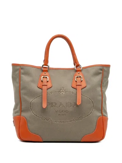 Pre-owned Prada 2013-2025 Canvas Canapa Logo Convertible Tote Satchel In Brown