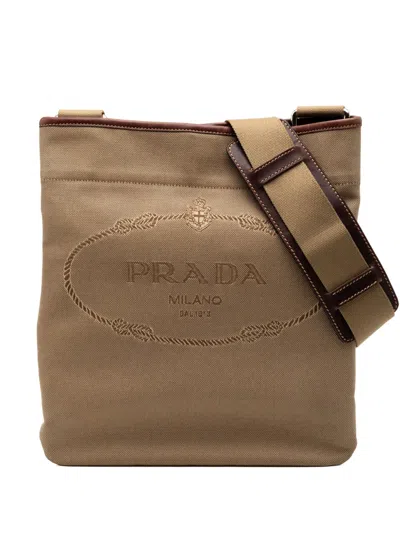 Pre-owned Prada 2013-2025 Canvas Canapa Logo Crossbody Bag In Brown