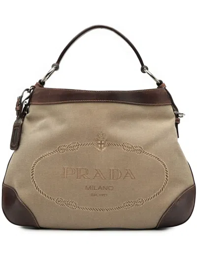 Pre-owned Prada 2013-2025 Canvas Canapa Logo Hobo Bag In Brown