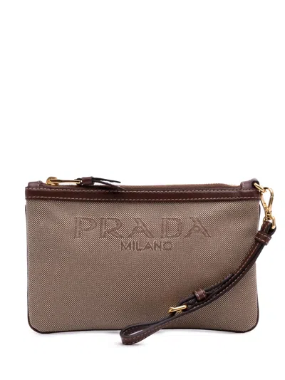 Pre-owned Prada 2013-2025 Canvas Canapa Logo Pouch In Brown