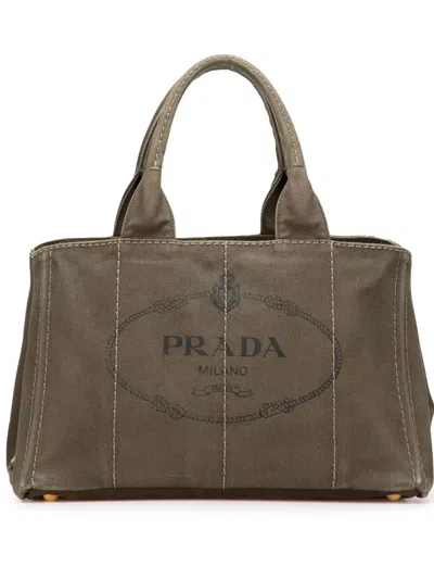 Pre-owned Prada 2013-2025 Canvas Canapa Logo Satchel In Brown