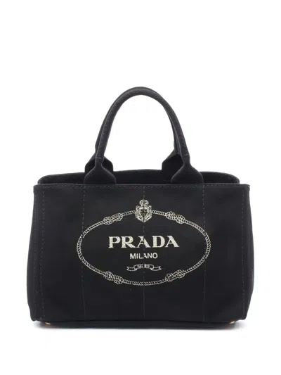 Pre-owned Prada 2013-2025 Canvas Canapa Logo Satchel In Black